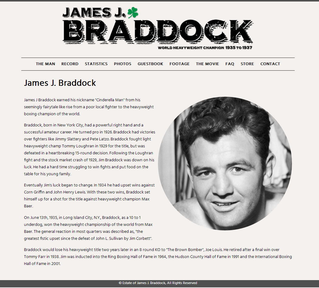 screenshot of the Official James J. Braddock website